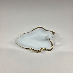 RS Germany Porcelain Leaf Trinket Dish White Gold Trim Ring Jewelry Holder